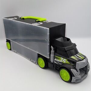 Dickie Toys Car Hauler Truck Storage Case w/ Ramp Black Neon Green Semi Trailer